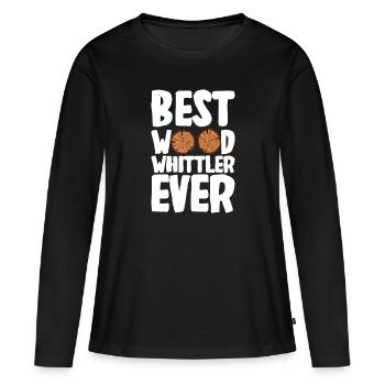 Sculpture sur bois brillant sur bois - T-shirt manches longues Premium bio Femme - noir - Devant - Julia (174cm)