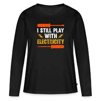 Elektriker Spruch Elektrikergeselle - Frauen Premium Bio Langarmshirt - Schwarz - Vorne - Julia (174cm)