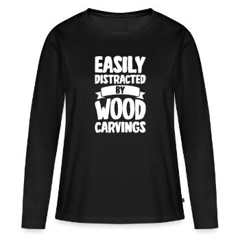 Sculpture sur bois brillant sur bois - T-shirt manches longues Premium bio Femme - noir - Devant - Julia (174cm)