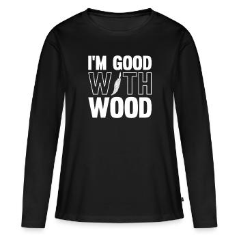 Sculpture sur bois brillant sur bois - T-shirt manches longues Premium bio Femme - noir - Devant - Julia (174cm)