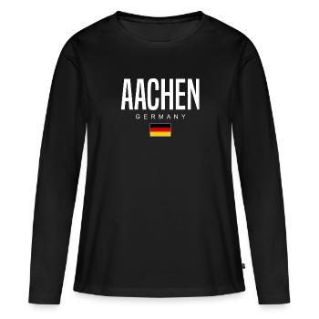 Aachen - Frauen Premium Bio Langarmshirt - Schwarz - Vorne - Julia (174cm)