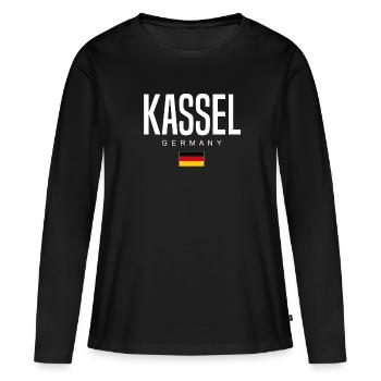 Kassel - T-shirt manches longues Premium bio Femme - noir - Devant - Julia (174cm)