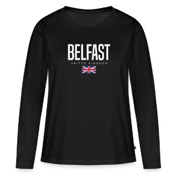 Belfast, Royaume-Uni - T-shirt manches longues Premium bio Femme - noir - Devant - Julia (174cm)