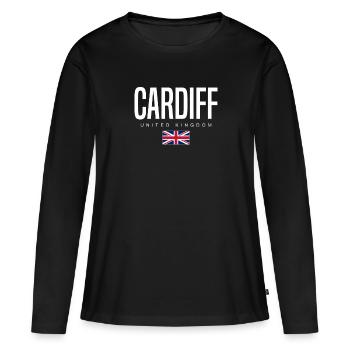 Cardiff, Royaume-Uni - T-shirt manches longues Premium bio Femme - noir - Devant - Julia (174cm)