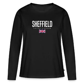 Sheffield, Angleterre, Royaume-Uni - T-shirt manches longues Premium bio Femme - noir - Devant - Julia (174cm)