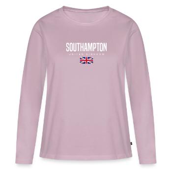 Southampton, Angleterre, Royaume-Uni - T-shirt manches longues Premium bio Femme - rose poudré - Devant - Julia (174cm)