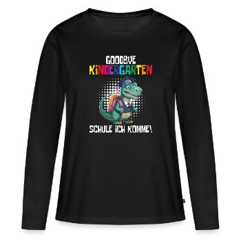 Inscription à l’école Dino Retour à l’école - T-shirt manches longues Premium bio Femme - noir - Devant - Julia (174cm)
