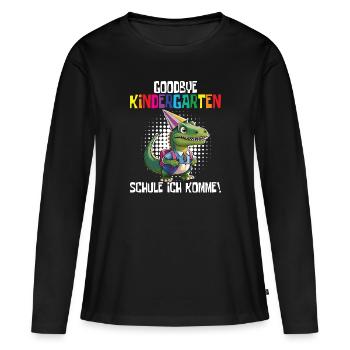 Inscription à l’école Dino Retour à l’école - T-shirt manches longues Premium bio Femme - noir - Devant - Julia (174cm)