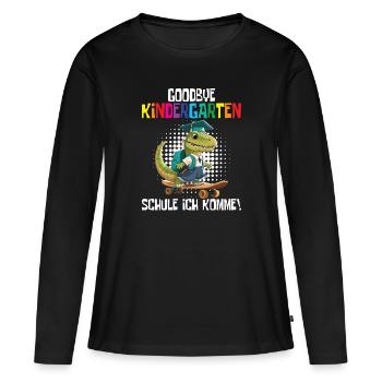 Inscription à l’école Dino Retour à l’école - T-shirt manches longues Premium bio Femme - noir - Devant - Julia (174cm)