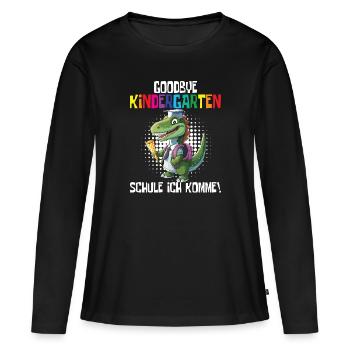Inscription à l’école Dino Retour à l’école - T-shirt manches longues Premium bio Femme - noir - Devant - Julia (174cm)