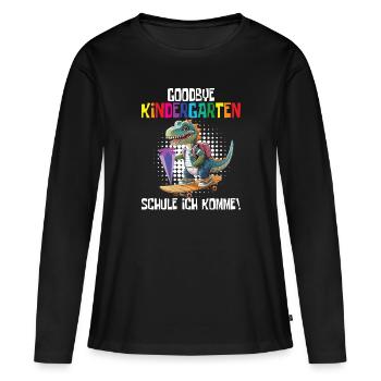 Inscription à l’école Dino Retour à l’école - T-shirt manches longues Premium bio Femme - noir - Devant - Julia (174cm)