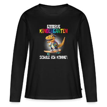 Inscription à l’école Dino Retour à l’école - T-shirt manches longues Premium bio Femme - noir - Devant - Julia (174cm)