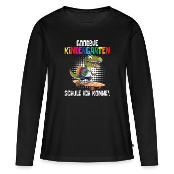 Inscription à l’école Dino Retour à l’école - T-shirt manches longues Premium bio Femme - noir - Devant - Julia (174cm)