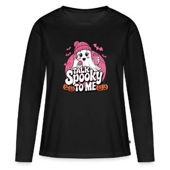 Halloween Ghost Funny Talk Effrayant pour moi - T-shirt manches longues Premium bio Femme - noir - Devant - Julia (174cm)