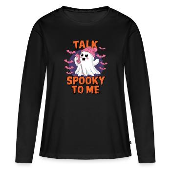 Halloween Fantôme Drôle Parler Effrayant Pour Moi - T-shirt manches longues Premium bio Femme - noir - Devant - Julia (174cm)