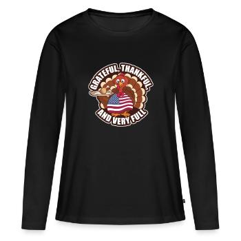 Dinde drôle de Thanksgiving - T-shirt manches longues Premium bio Femme - noir - Devant - Julia (174cm)