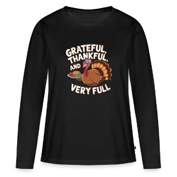 Dinde drôle de Thanksgiving - T-shirt manches longues Premium bio Femme - noir - Devant - Julia (174cm)