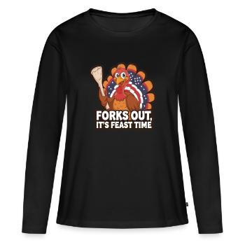 Dinde drôle de Thanksgiving - T-shirt manches longues Premium bio Femme - noir - Devant - Julia (174cm)