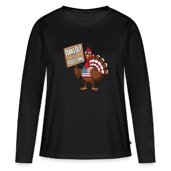 Dinde drôle de Thanksgiving - T-shirt manches longues Premium bio Femme - noir - Devant - Julia (174cm)