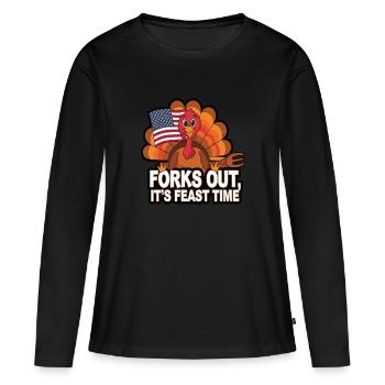 Dinde drôle de Thanksgiving - T-shirt manches longues Premium bio Femme - noir - Devant - Julia (174cm)