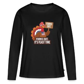 Dinde drôle de Thanksgiving - T-shirt manches longues Premium bio Femme - noir - Devant - Julia (174cm)