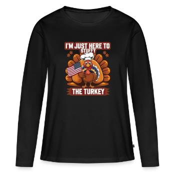Dinde drôle de Thanksgiving - T-shirt manches longues Premium bio Femme - noir - Devant - Julia (174cm)