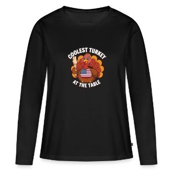 Dinde drôle de Thanksgiving - T-shirt manches longues Premium bio Femme - noir - Devant - Julia (174cm)