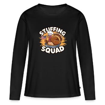 Dinde drôle de Thanksgiving - T-shirt manches longues Premium bio Femme - noir - Devant - Julia (174cm)