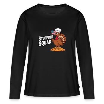 Dinde drôle de Thanksgiving - T-shirt manches longues Premium bio Femme - noir - Devant - Julia (174cm)