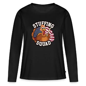 Dinde drôle de Thanksgiving - T-shirt manches longues Premium bio Femme - noir - Devant - Julia (174cm)