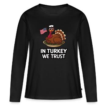 Dinde drôle de Thanksgiving - T-shirt manches longues Premium bio Femme - noir - Devant - Julia (174cm)