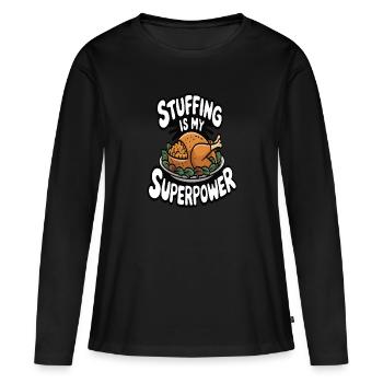 Dinde drôle de Thanksgiving - T-shirt manches longues Premium bio Femme - noir - Devant - Julia (174cm)