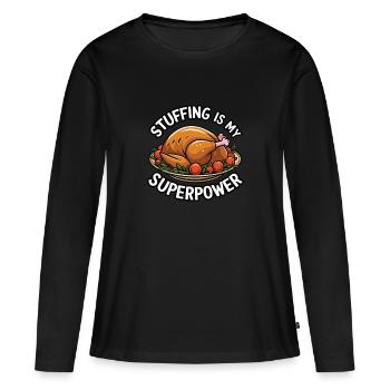 Dinde drôle de Thanksgiving - T-shirt manches longues Premium bio Femme - noir - Devant - Julia (174cm)