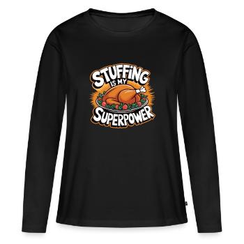 Dinde drôle de Thanksgiving - T-shirt manches longues Premium bio Femme - noir - Devant - Julia (174cm)