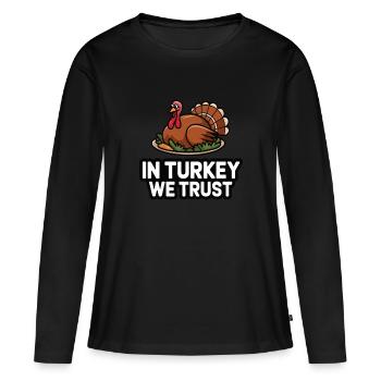 Dinde drôle de Thanksgiving - T-shirt manches longues Premium bio Femme - noir - Devant - Julia (174cm)
