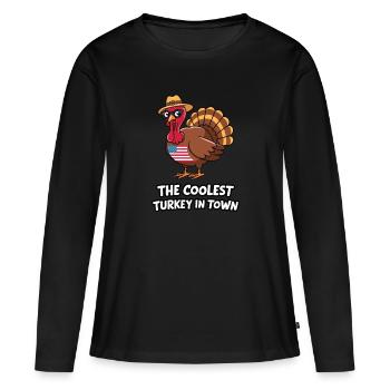 Dinde drôle de Thanksgiving - T-shirt manches longues Premium bio Femme - noir - Devant - Julia (174cm)