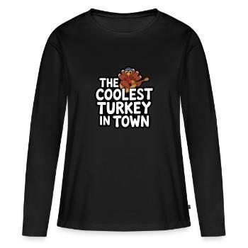 Dinde drôle de Thanksgiving - T-shirt manches longues Premium bio Femme - noir - Devant - Julia (174cm)