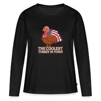 Dinde drôle de Thanksgiving - T-shirt manches longues Premium bio Femme - noir - Devant - Julia (174cm)
