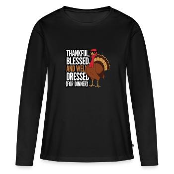 Dinde drôle de Thanksgiving - T-shirt manches longues Premium bio Femme - noir - Devant - Julia (174cm)