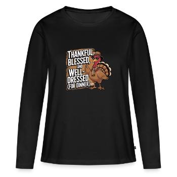 Dinde drôle de Thanksgiving - T-shirt manches longues Premium bio Femme - noir - Devant - Julia (174cm)