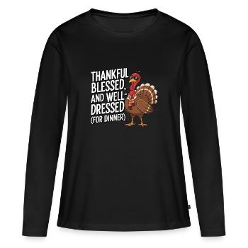 Dinde drôle de Thanksgiving - T-shirt manches longues Premium bio Femme - noir - Devant - Julia (174cm)
