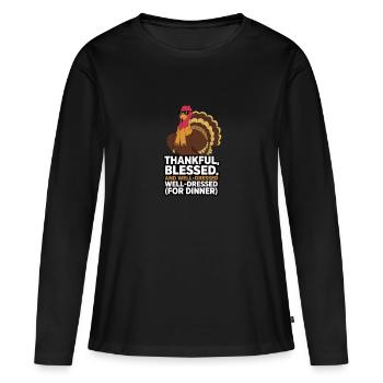 Dinde drôle de Thanksgiving - T-shirt manches longues Premium bio Femme - noir - Devant - Julia (174cm)