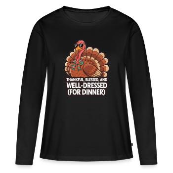 Dinde drôle de Thanksgiving - T-shirt manches longues Premium bio Femme - noir - Devant - Julia (174cm)