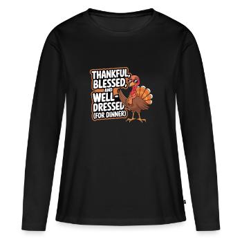 Dinde drôle de Thanksgiving - T-shirt manches longues Premium bio Femme - noir - Devant - Julia (174cm)