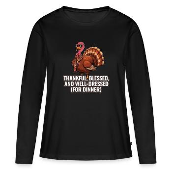 Dinde drôle de Thanksgiving - T-shirt manches longues Premium bio Femme - noir - Devant - Julia (174cm)
