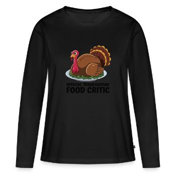 Dinde drôle de Thanksgiving - T-shirt manches longues Premium bio Femme - noir - Devant - Julia (174cm)