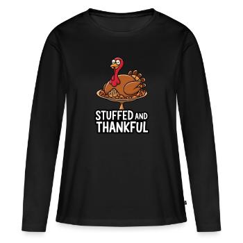 Dinde drôle de Thanksgiving - T-shirt manches longues Premium bio Femme - noir - Devant - Julia (174cm)