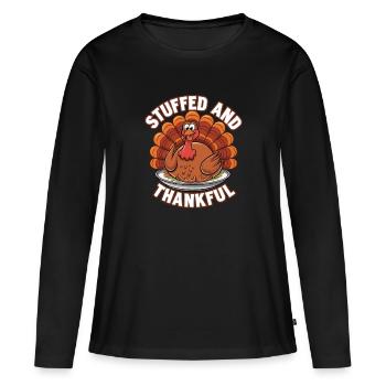 Dinde drôle de Thanksgiving - T-shirt manches longues Premium bio Femme - noir - Devant - Julia (174cm)