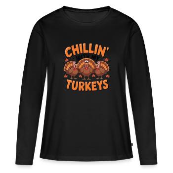 Dinde drôle de Thanksgiving - T-shirt manches longues Premium bio Femme - noir - Devant - Julia (174cm)