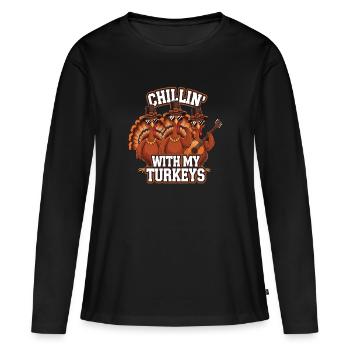 Dinde drôle de Thanksgiving - T-shirt manches longues Premium bio Femme - noir - Devant - Julia (174cm)